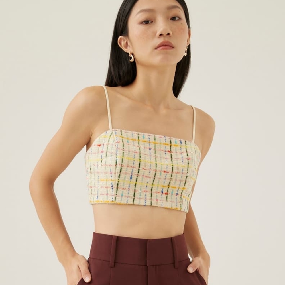 Chic Multicolor Tweed Crop Top